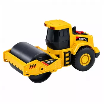 LEAN TOYS Road Roller celtniecības transportlīdzeklis 1:32 mērogā ar rotējošu veltni, gaismām un skaņām, dzeltens