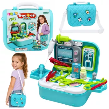 LEAN TOYS 2-in-1 medicīnas komplekts koferī, pārnēsājama ārsta kabinets, aksesuāri, zils