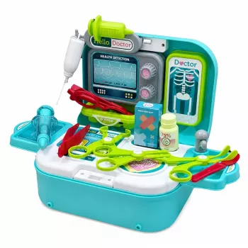 LEAN TOYS 2-in-1 medicīnas komplekts koferī, pārnēsājama ārsta kabinets, aksesuāri, zils