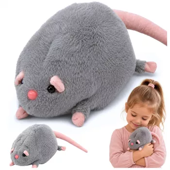 LEAN TOYS mīkstā rotaļlieta Žurka ar garu asti, pelēka, 40 cm