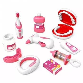 LEAN TOYS Little Dentist Set ar vibrējošu zobu birsti, rozā, 15 gab.