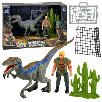 LEAN TOYS Dinozauru Mednieka Komplekts ar Kustīgām Ekstremitātēm un Tīkla Ieročiem