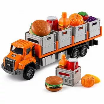 LEAN TOYS Orange Food Transport Truck 1:55 lieta metāla modelis