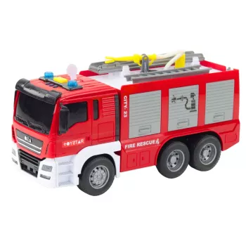 LEAN TOYS Fire Truck ar ūdens smidzinātāju, gaismām un skaņu – berzes piedziņas avārijas transportlīdzeklis