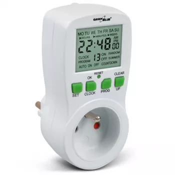 GreenBlue GB107 digitālais programmējamais taimeru slēdzis, 16 programmas, 230V 16A Schuko