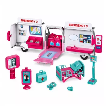 LEAN TOYS salokāma ātrās palīdzības mašīna lellēm ar 10 medicīnas piederumiem, 11 daļas