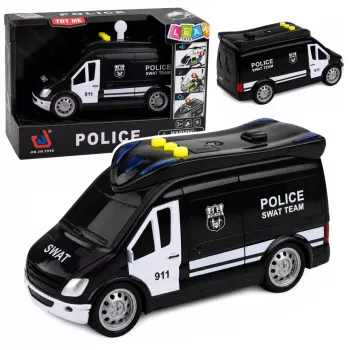 LEAN TOYS SWAT Speciālās vienības policijas furgons ar gaismām un skaņām, 1:32 mērogs, pull-back darbība, liešanas metāls