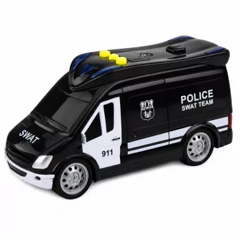 LEAN TOYS SWAT Speciālās vienības policijas furgons ar gaismām un skaņām, 1:32 mērogs, pull-back darbība, liešanas metāls