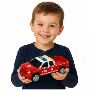 LEAN TOYS Ugunsdzēsēju transportlīdzekļu komplekts: helikopters un mašīna ar gaismām un skaņām 1:32