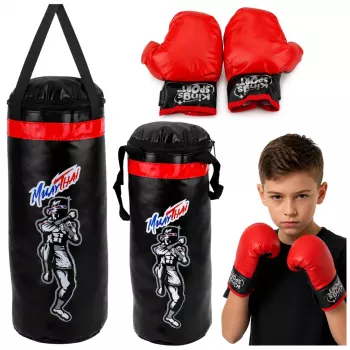 LEAN TOYS Bērnu Muay Thai boksa maisa komplekts ar cimdiem 40x14cm S