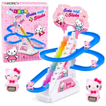 LEAN TOYS Track Slide kaķēniem - kustīgas kāpnes ar figūriņām, gaismām un skaņām interaktīvā kaķu rotaļlieta