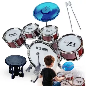 Suprimo K-Drums 1 Bērnu bungu komplekts ar 5 bungām, šķīvi, ķeblīti un irbulīšiem, sarkans