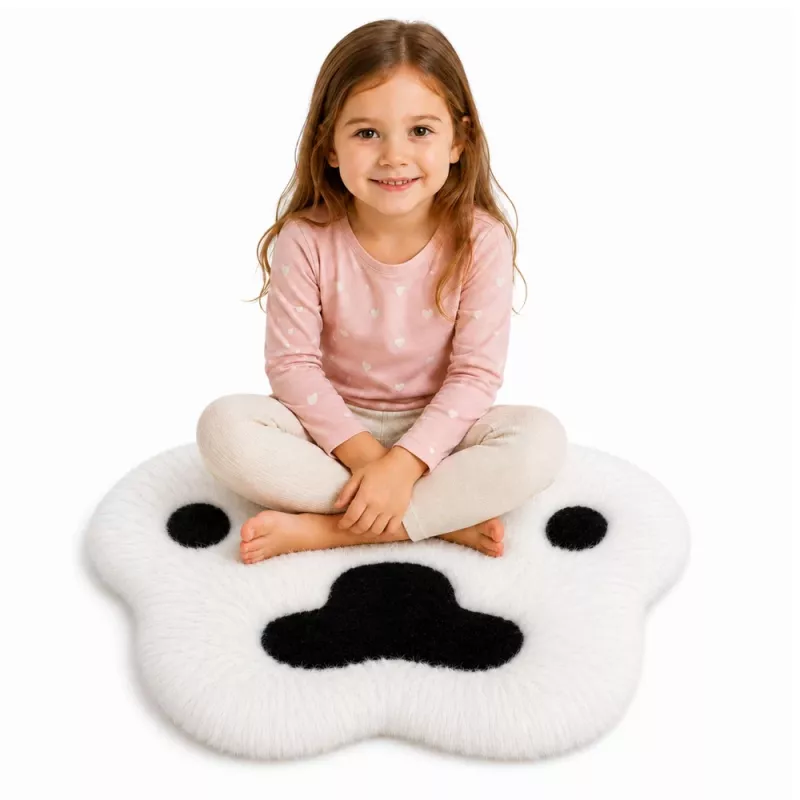 LEAN Plush Paw Rug mīkstais kažokādas paklājs melnbalts 60 x 60 cm