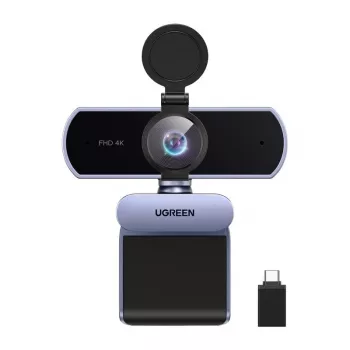 UGREEN FineCam Lite 4K UHD tīmekļa kamera ar 4 mikrofonu bloku, privātuma aizvaru, regulējamu redzes lauku, automātisko kadrēšanu, HDR, USB-C, pelēka