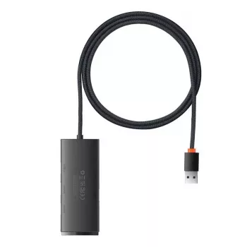 Baseus Lite Series 4 portu USB 3.0 centrmezgls - 5Gbps, bez ārējās strāvas, melns (WKQX030101)