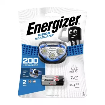 Energizer 326243 LED galvas lampa, 200 lūmeni, IPX4 izturīga pret šļakatām, 3 AAA baterijas iekļautas, melna