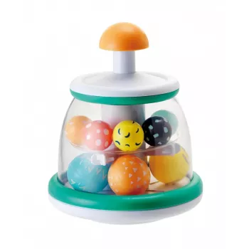 B-KIDS Rollabout Ball Top Infantino – Mētru krāsojuma kaudzēšanas un griešanās rotaļlieta ar grabulīšiem mazuļiem no 6 mēnešiem
