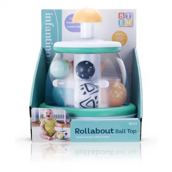 B-KIDS Rollabout Ball Top Infantino – Mētru krāsojuma kaudzēšanas un griešanās rotaļlieta ar grabulīšiem mazuļiem no 6 mēnešiem