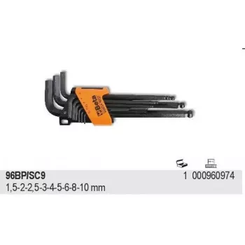 BETA 96BP/SC9 9 daļu metriskais lodveida sešstūra atslēgu komplekts, 1,5-10 mm, hroma-vanādija tērauds