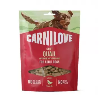 CARNILOVE Dog SOFT Snack Quail ar oregano 200 g – bezgraudu mīkstie kārumi pieaugušiem suņiem