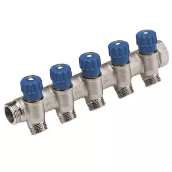 Caleffi 5R sērijas termostatiskais maisīšanas vārsts 3/4 inch NPT ieeja x 1/2 inch NPT izeja, bezsvina misiņš, ASSE 1017