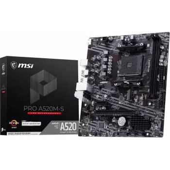 MSI A520M-S AMD A520 AM4 Micro-ATX mātesplate - DDR4, HDMI, DVI, VGA, Gigabit LAN