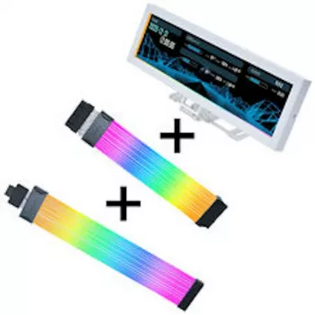 Lian Li Strimer Wireless Visual Upgrade Kit 24 kontaktu RGB mātesplates kabelis, kontrolieris + 12V-2x6 GPU kabelis Wide & 8.8 universālais ekrāns - balts