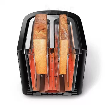 Philips Viva Collection Toasteris HD2637/90 ar platām spraugām un bulciņu sildītāju, melns (bojāts iepakojums)