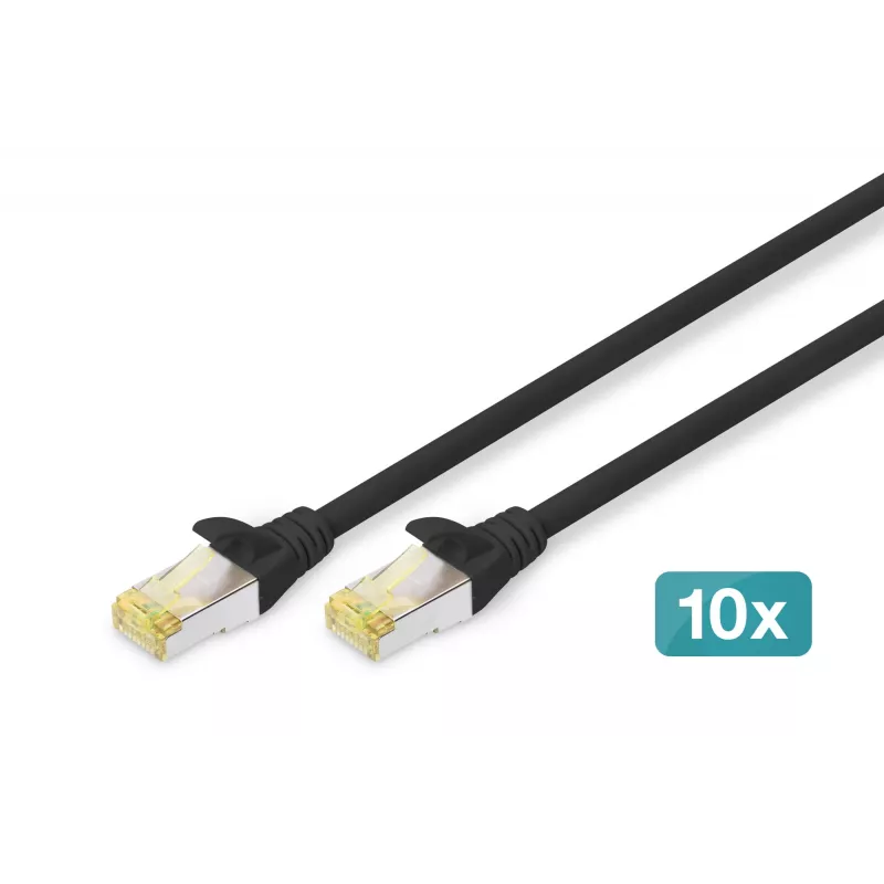 DIGITUS Patch kabelis - CAT6a - S/FTP - Snagless - Cu - 0,5m - melns - 10pk