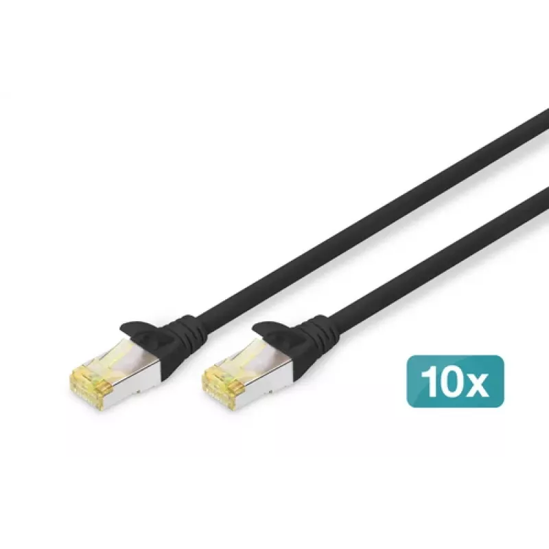DIGITUS Patch kabelis - CAT6a - S/FTP - Snagless - Cu - 0,5m - melns - 10pk