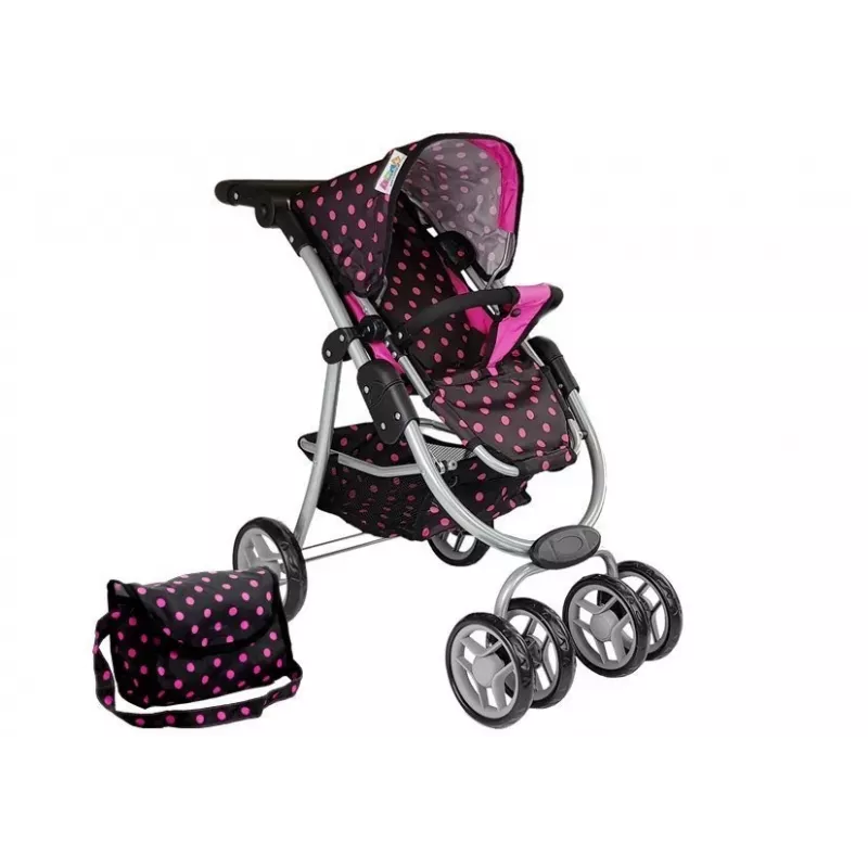 2-in-1 ratiņi ar somu un gultiņu Melns-Rozā 7706 Lean Toys