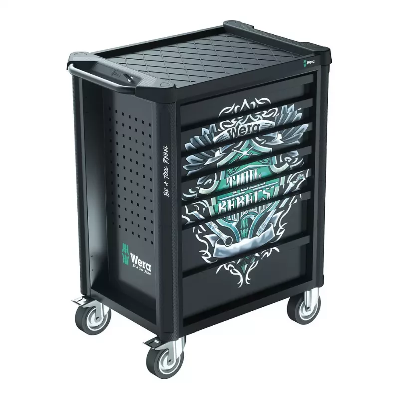 Wera 9700 Tool Rebel Workshop Trolley 1, 7 Drawers, Stainless Steel Worktop, Green/Black