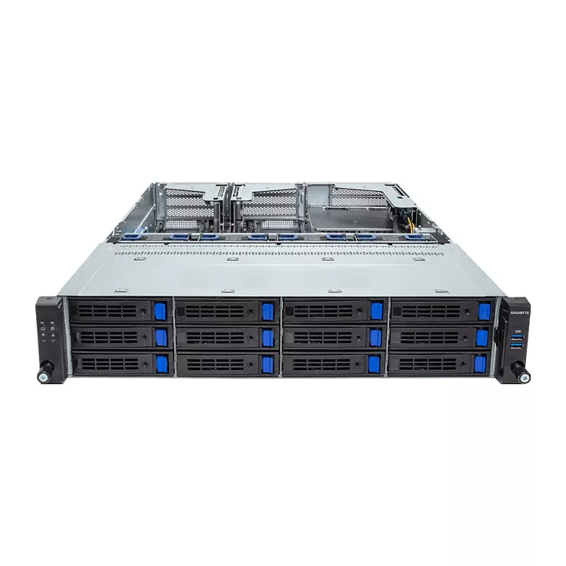 Giga Computing GigaByte R263-S30-AAH2 2U statīvā montējams servera barebone, 5. un 4. paaudzes Intel, 12x 3,5/2,5 collu nodalījumi, 2x 1300 W barošanas bloki