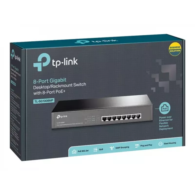 TP-Link TL-SG1008MP Nepārvaldāms Gigabitu Ethernet PoE+ Slēdzis (8 Porti, 126W Budžets, Melns)