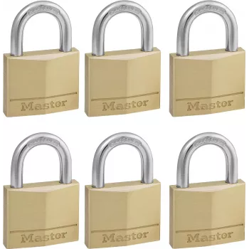 Master Lock 140EURSIX 6-Pack Keyed Alike Slēdzeņu Komplekts 22mm Misiņa Korpuss