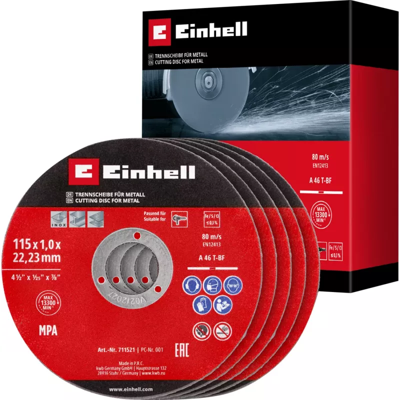 EINHELL-KWB Thin Cutting Disc, Ø 115 x 1,0 mm, 5 Pieces (for Angle Grinder)