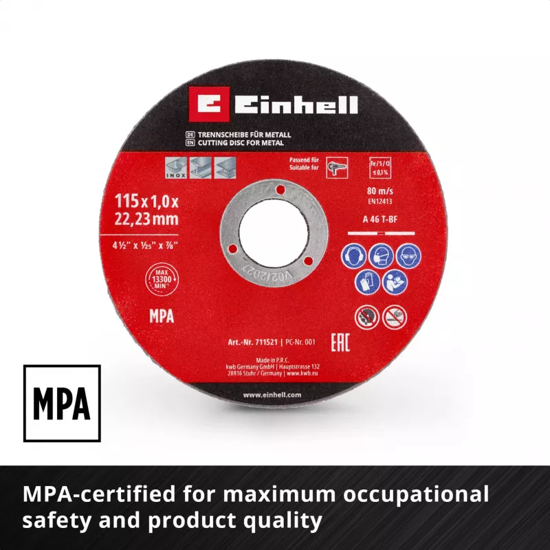 EINHELL-KWB Thin Cutting Disc, Ø 115 x 1,0 mm, 5 Pieces (for Angle Grinder)