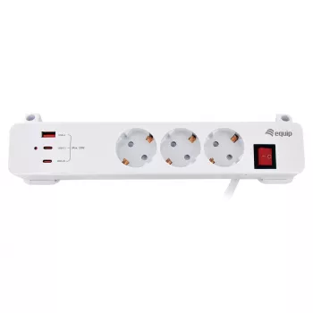 Equip Power Strip CEE 7/7 90° to 3x Schuko / 2x USB-C + USB-A, White, 1,5m