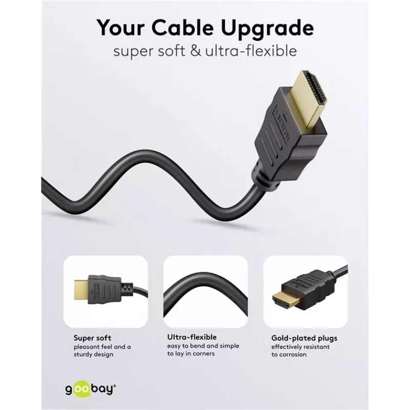 Goobay 80102 HDMI High-Speed Cable with Ethernet, Soft, 1,5 m, Black