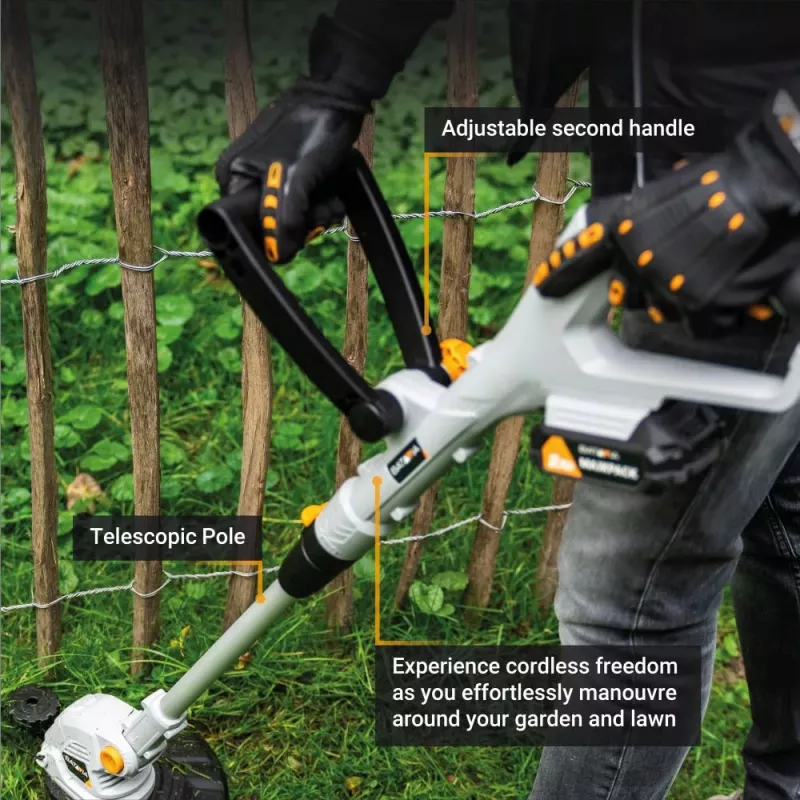 BATAVIA 18V Bezvadu zāles trimmeris 250 mm 2-in-1 ar auklu un asmeņiem