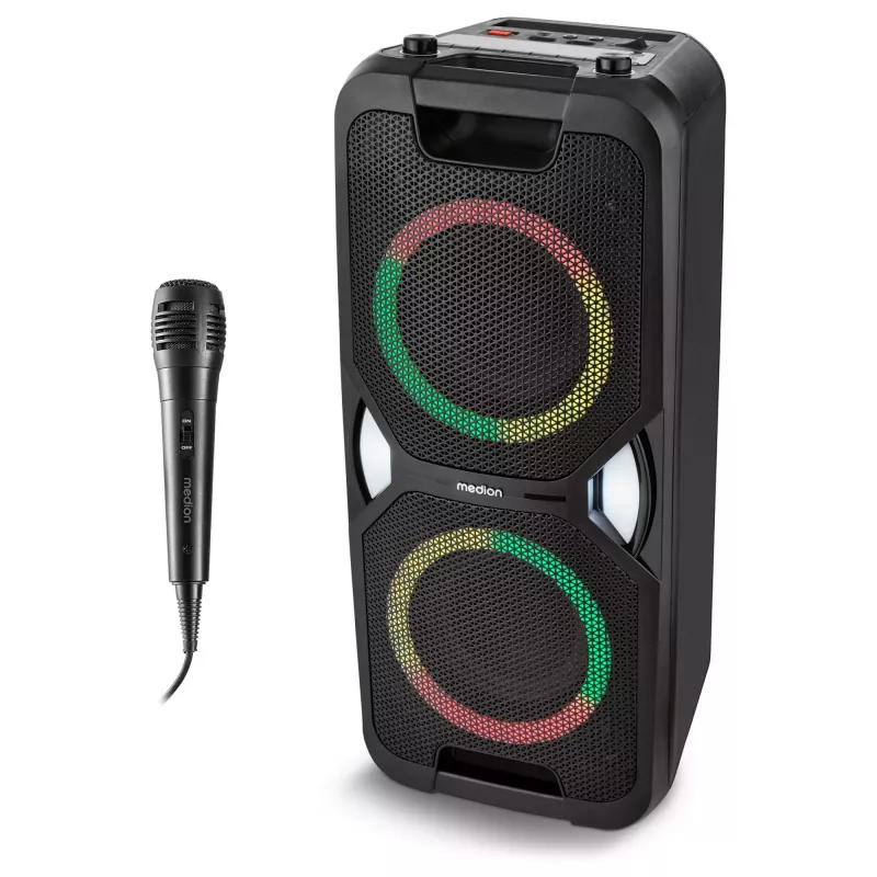 MEDION PE-1 Pure Party Speaker Black - Bluetooth 5.0, 40W RMS, 2x 6,5 inch Speakers, Karaoke, TWS, LED Lights, Power Bank