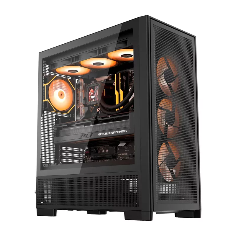 DarkFlash AIRNOVA Big Tower datora korpuss, E-ATX, 3 x 120 mm ventilatori, USB-C Gen2, melns