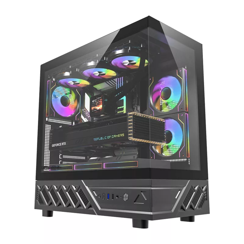 DarkFlash DS950 ATX datora korpuss, 270° panorāmas skats, USB-C 3.2 Gen 2, 6 ventilatori, melns