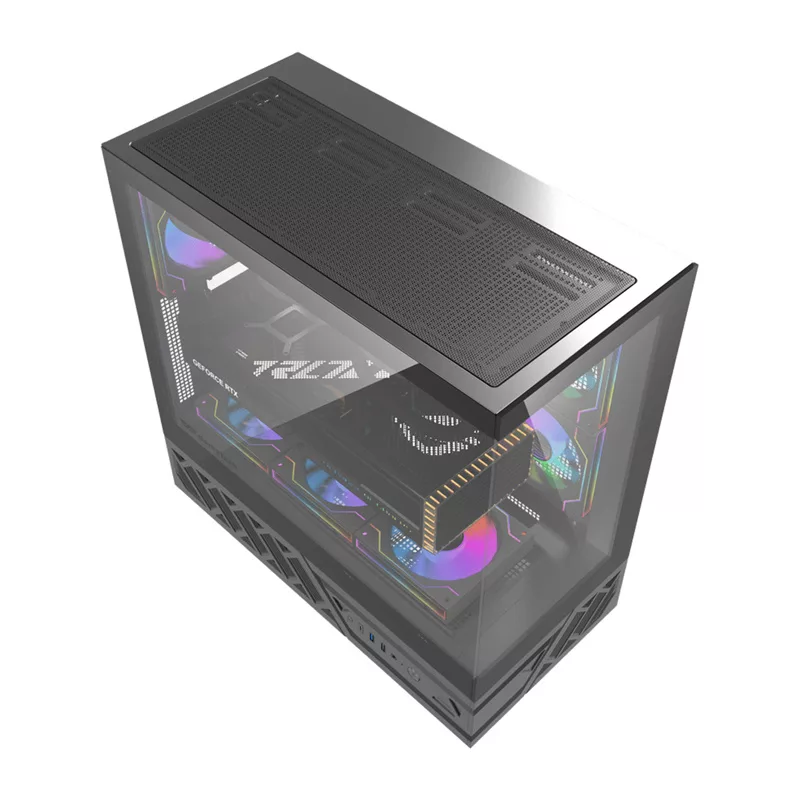 DarkFlash DS950 ATX datora korpuss, 270° panorāmas skats, USB-C 3.2 Gen 2, 6 ventilatori, melns