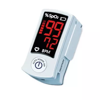 ROSSMAX SB100 Pirksta pulsoksimetrs ar SpO2 un pulsa mērīšanu, divkrāsu LED displejs, 6 displeja režīmi, automātiska izslēgšanās, zema akumulatora indikators, mājas un klīniskai lietošanai