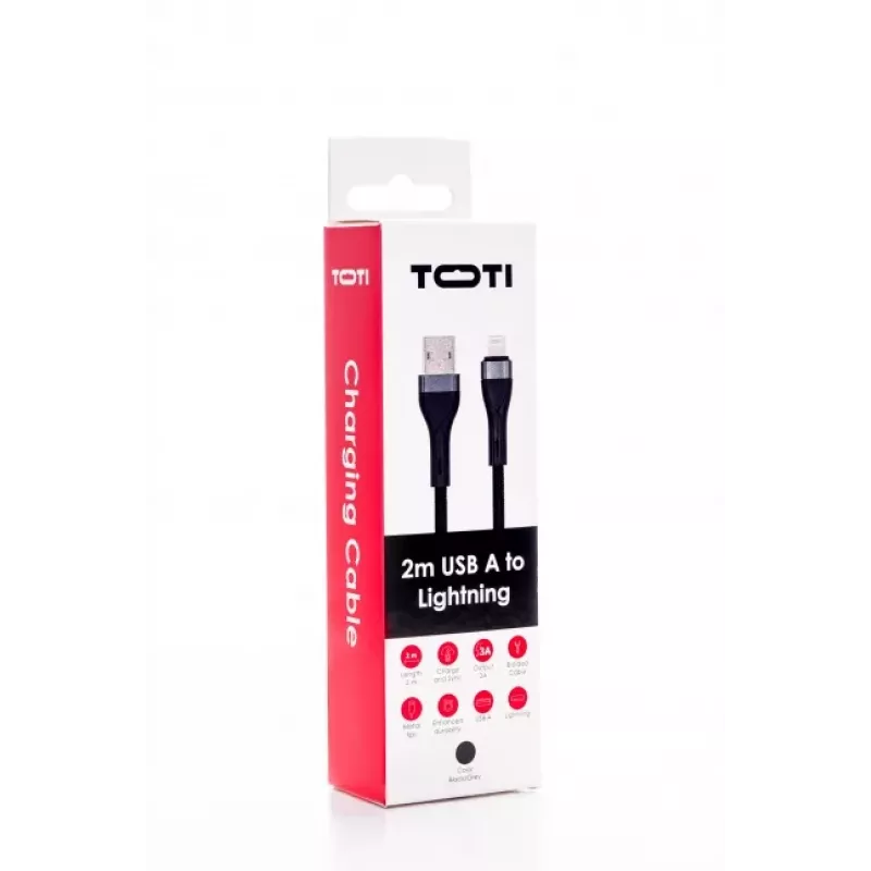 SEEK TOTI USB-A uz Lightning 2m Pīts Kabelis 2A (Nav-MFI) Melns