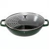 STAUB Wok 30 cm ar vāku, čuguns, bazilika zaļš