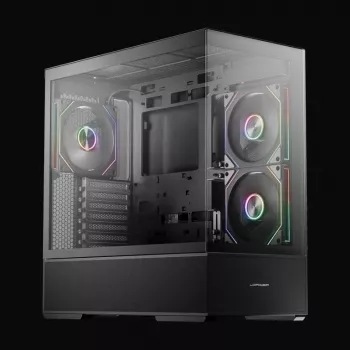 LC-Power Gaming Midi Tower ATX 812B Onyx Vision ar rūdītu stiklu un 4 aRGB ventilatoriem, Melns