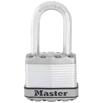 Master Lock Laminētā atslēga M1EURDLFCC ar pretkorozijas aizsardzību, bora karbīda skava, 8 mm diametrs, 48 mm korpusa platums, atslēgas atšķirīgas, 2 atslēgas, laikapstākļiem izturīga, drošības reitings 8/10