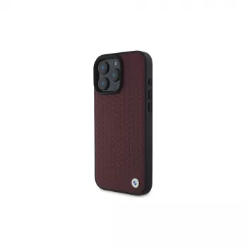 BMW iPhone 16 Pro Max Red Hardcase Sign Leather Diamond Metal Logo MagSafe